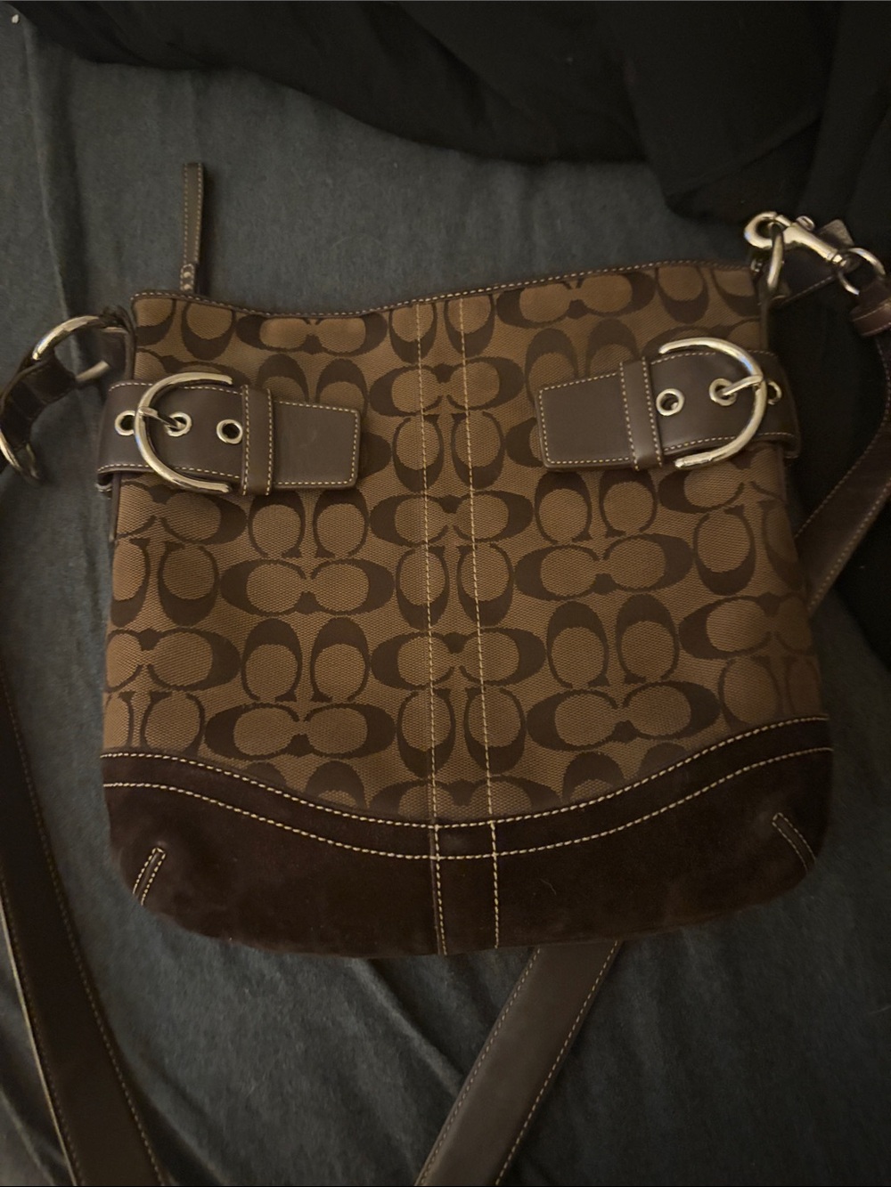 Coach Brown Signature Canvas Crossbody with Dark Chocolate Trim